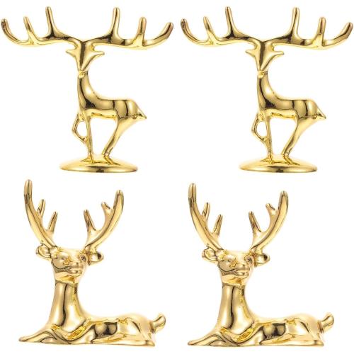 Operitacx 4 Pcs Christmas Reindeer Figurines, Mini Alloy Deer Christmas Decor Gold Xmas Elk Statues Sculpture for Home Table Decor Wine Cabinet