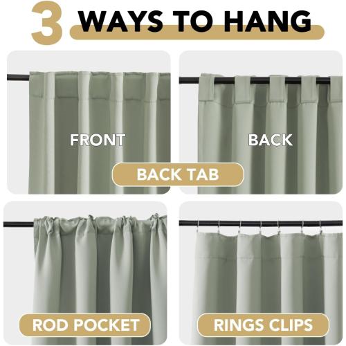 H.VERSAILTEX Blackout Curtains Thermal Insulated Window Treatment Panels Room Darkening Blackout Drapes for Living Room Back Tab/Rod Pocket Bedroom Draperies, 52 x 63 Inch, Light Sage, 2 Panels