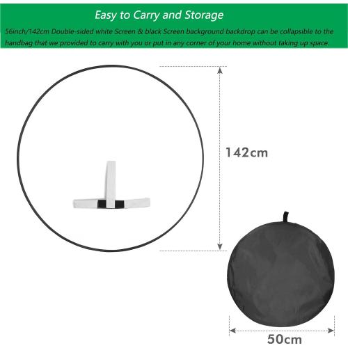 Black White Screen Chair Backdrop, 56inch Collapsible 2-in-1 Black Screen and White Screen Portable Pop Up Background for Video Chats, Webcam, Photography, Photo Zoom, Streaming Games