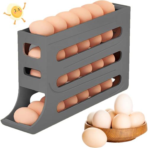 Egg Holder for Fridge, 4 Tiers Dispenser, 30 Egg Container Refrigerator, Large Capacity Organizer Automatic Fridge Rolling Egg Container for Pantry Countertop (Grey)