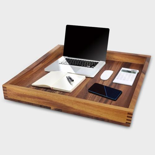 YIFAN 20 * 20Inches Walnut Wooden Ottoman Tray with Handles,Square Coffee Table Serving Tray for Home Decor,Couch Table for Party,Patio Breakfast Trays for Bed no Legs