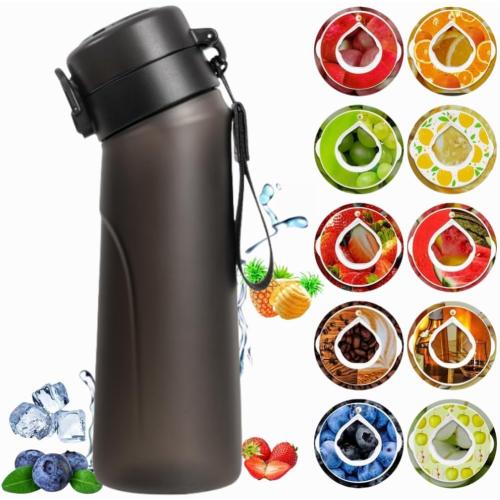 Air Gourde Starter Up Set with 1 Aroma Pods, 650ml Air Bottle Fruit Drink Fresh Water Fragrance and %0 Cup Water for and Outdoor Gym (2.0 Matte Black 1 Random Pod)