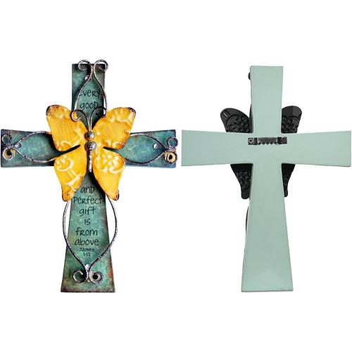 MelinSam Wooden Wall Cross Christians Cross with Antiqued Metal Butterfly and Inspirational Prayer Inscribed Blessed for Church Home Room Decoration Gifts