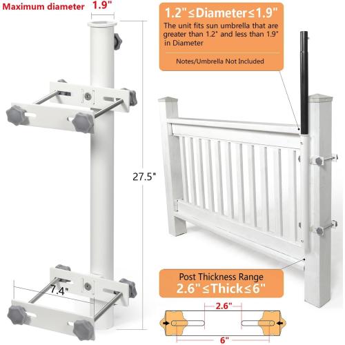 304 Stainless Steel Patio Umbrella Holder, Heavy-Duty Umbrella Deck Mount, for Outdoor Umbrella Holder for Deck Railing,Post Deck Umbrella Mount (Post, White)