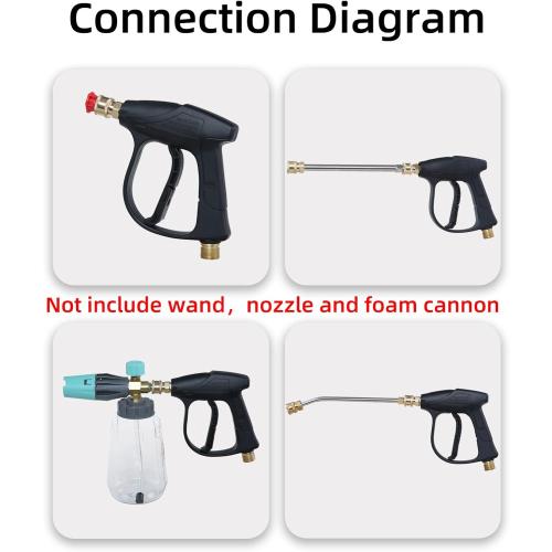 Sooprinse High Pressure Washer Gun 3000 PSI Max, Power Washer Short Gun with 1/4 Inch Quick Connector, M22-14