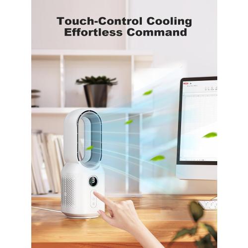 let'me 13 Inch Desk Fan, Bladeless Table Fan, 106° Oscillating Fan Touch Control with 3 Speeds and Night Light, Small Quiet Desk Fan for Personal, Office, Nightstand