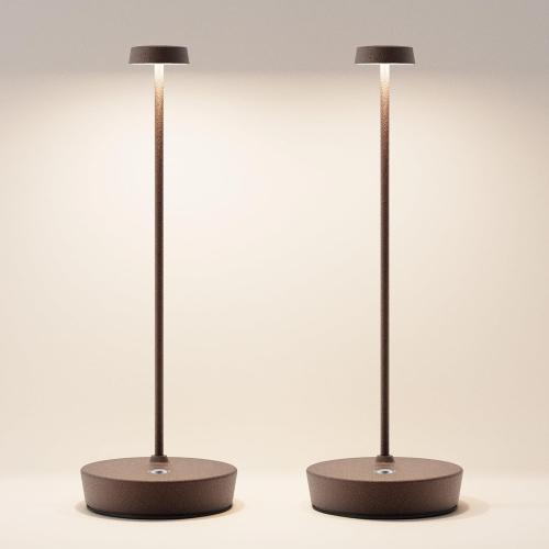 2Pack Cordless LED Table Lamp，Rechargeable Battery Desk Lamps, 3 Color Stepless Dimmable Metal Battery Table Lamps, Portable Waterproof Table Light for Indoor/Outdoor/Restaurant