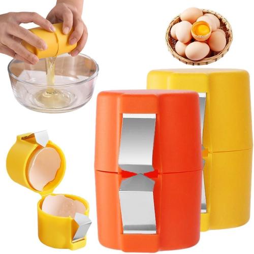 2Pcs Egg Shell Opener, 2025 New Egg Cracker Tool for Raw Eggs, Hard Boiled Egg Peeler Egg Cube Egg Separator Handheld, Stainless Steel Eggshell Breaker Egg Shell Cutter Kitchen Gadgets（Orange Yellow）