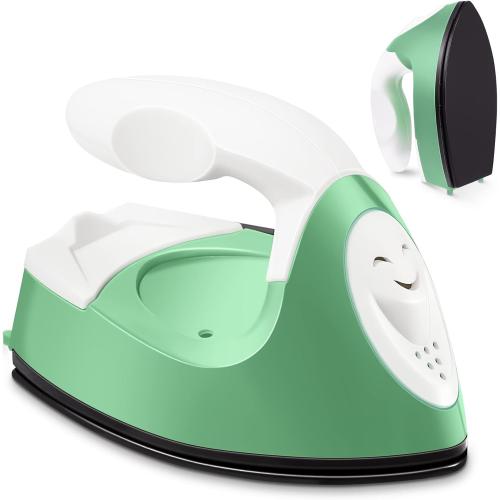 Honoson Mini Craft Iron Mini Heat Press Small Iron 3.93 x 2.36 x 2.76 in Portable Handy Tiny Flatiron with Charging Base Accessory for Fuse Bead Patch DIY Heat Transfer Vinyl(Green)