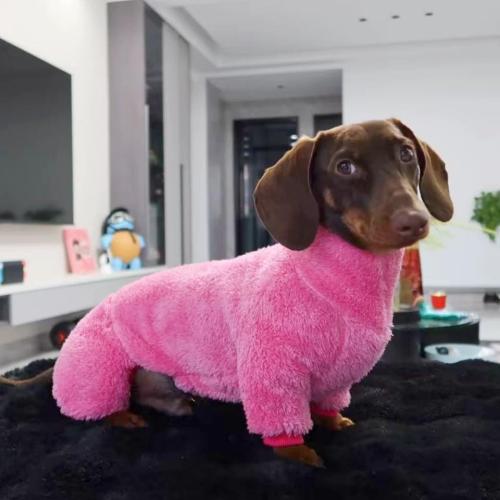 Dachshund Dog Fleece Jumpsuit Turtleneck Sweater, Suitable for Dachshunds, Winter Soft Cozy Dog Pajamas Clothes (Neon Pink, medium)