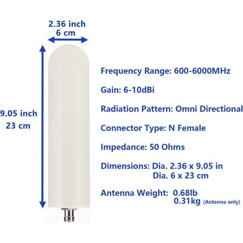 5G 4G LTE Outdoor Omni Antenna with 10ft Cable SMA Male & N Male TS9 RP Adaptor Wall & Mount Waterproof for Verizon ATT T-Mobile Sprint Router Gateway Modem Cellular Trail Camera Home WiFi Internet