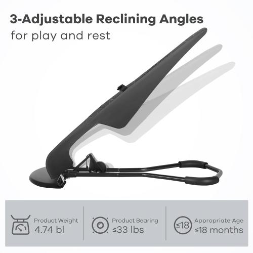 Baby Bouncer, Portable Baby Bouncer Seat for Babies 0-18 Months, 100% Cotton Fabrics, 3 Modes of use with Rocker and Stationary Options, Infant Rocker Chair with Hanging Toys-Dark Grey