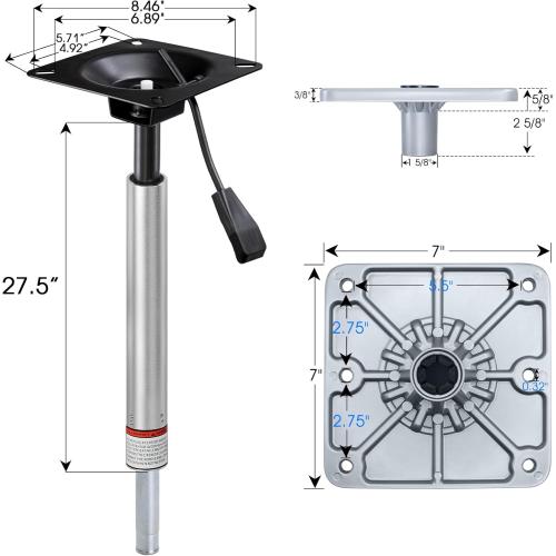 Adjustable Boat Seat Pedestal Base Mount Kit with Lock in Boat Seat Pin Post&Marine Power Pedestal Mount Base for Marine Fishing Bass Chair,Post Adjustable Height.