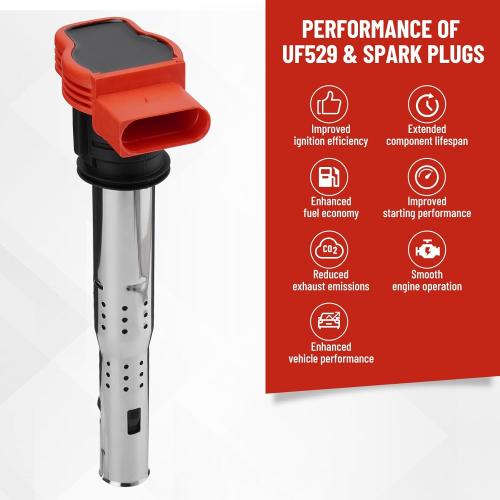 Ignition Coil Packs UF529 & Spark Plugs Set of 4,Compatible with Audi Volkswagen VW 2005-2016 A3 A4 A5 R8 A6 A7 Q7 S4 TT 2006-2016 Jetta MK5 MK6 GTI Rabbit Golf Passat CC Tiguan,OE Replace C1631 UF575
