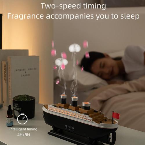 Essential Oil Diffuser, 250ml Ship Modelling Aromatherapy Ship Oil Diffuser Cool Mist Humidifier with Remote Control, Remote 2 Spray Mode Auto Shut-Off, 7 Color LED Light for Home Office.