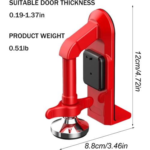 Portable Alarm Door Stopper, Portable Lock for Travel Anti Theft Blocker Stoppers Security Jammer Stopper No Drill Safety Door Stopper Security for Women, Children (Red)