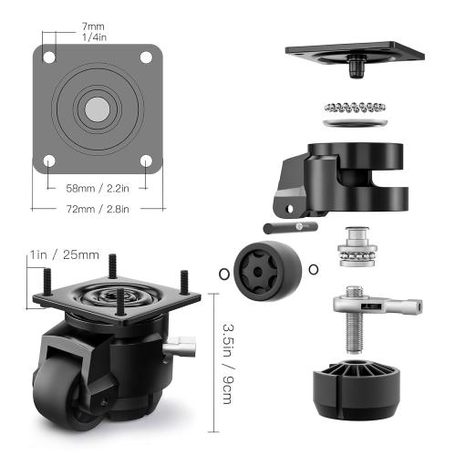 4 Pack Leveling Casters, Adjustable Heavy Duty Casters Set of 4, Swivel Plate Industrial Retractable Caster Wheels for Workbench,Machine, Equipment, Shelves (60F, 2200 Lbs Capacity, Black)
