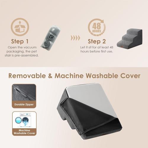 EHEYCIGA Curved Dog Stairs Ramp for Small Dogs 15.7 H, 3-Step Dog Steps for Couch Sofa and Chair, Pet Stairs for Cats, Non-Slip Balanced Pet Steps Indoor, Grey