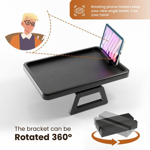 Acacia Wood Sofa Armrest Tray - Large Sofa Arm Tray Clip - Couch Arm Table for Wide Couches - Wooden Side Tables for Small Spaces for Eating and Drink (Black, Large)