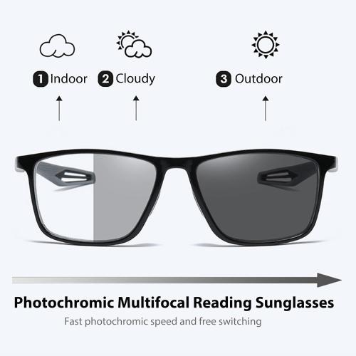 K.LAVER Photochromic Progressive Multifocus Reading Glasses Blue Light Blocking Multifocal Readers Spring Hinge Sunglasses