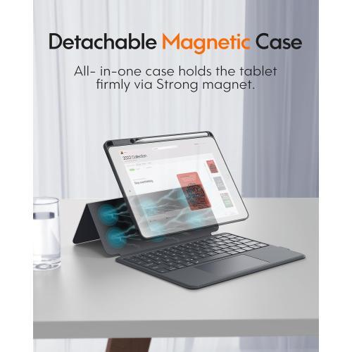 CHESONA Rugged Keyboard Case for iPad 9th 2022/8th/7th Generation, Magnetic Detachable Case, Premium Trackpad, 15°-180° Adjustable Stand, Portrait/Landscape Backlit Keyboard for iPad 10.2-inch, Gray