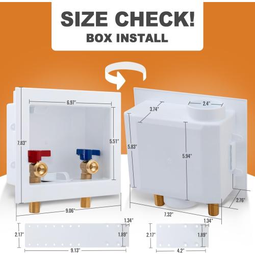 SUNGATOR Mip Washer Valve Box, 1/2 Inch Mip (Sweat) Inlet x 3/4 Inch MHT Outlet, Sweat Washing Machine Box with Brass Valves Installed