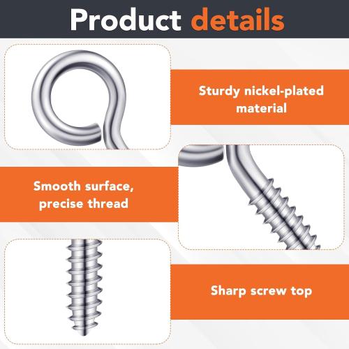 250 Pcs Eye Hook Screw, Screw Eyes 0.75-1.75 Christmas Tree Stand Screws Eye Bolts 9 Size Heavy Duty Eyelet Screw Nickel Plated Self Tapping Screws for Picture Frame