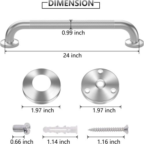 2 Pack 24 Inch Grab Bars for Bathtubs and Showers, Anti Slip Shower Grab Bars Stainless Steel Shower Handle Toilet Handicap Elderly Senior Assist Bathroom Saft Handle