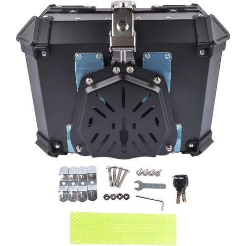 25L Motorcycle Top Case Aluminum Motorcycle Trunk Tour Tail Box with Security Lock for Storage of Luggage Waterproof Motorbike Top Case, black