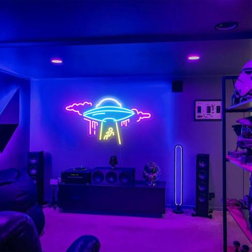 22-Inch Large UFO Neon Sign For Wall Decor, Dimmable Spaceship Neon Light, USB Powered Spaceship decor For sci-fi Fans Space-Themed Bar Restaurant Event Party Game Room Decoration, for Man's Gift