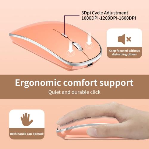 Halpilt Silent Wireless Mouse | USB-C & USB-A Dual Receiver(Orange)