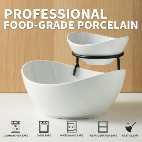 YHOSSEUN Chip and Dip Serving Set, Tiered Serving Bowl Set 2 Tier Serving Stand Ceramic Appetizer Serving Food Display Stand for Parties, Serving Dishes for Entertaining Food Service