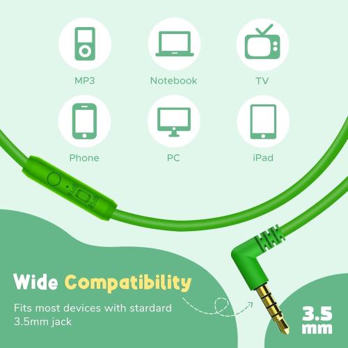 Color Green TCJJ Dinosaur Headphones for Boys to School, Kids Wired Headphones with Mic & 3.5mm Jack, Safe Volume 85/94dB,Noise Cancelling Over-Ear Headphone with Adjustable Headband for iPad/Smartphones-Green