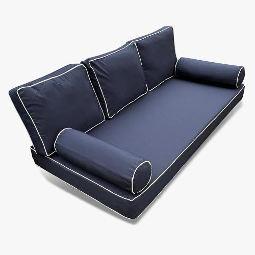 Outdoor Daybed Cushion Cover Twin,Daybed Mattress Bolster Pillow Fitted Sheet Cover,Twin Size Outdoor Daybed Cushion Cover（Cover ONLY Size 6 D x 75 W x 39 H, Dark Blue with White Trim