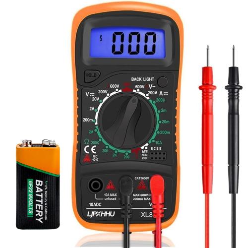 Digital Multimeter Voltmeter Battery Voltage Multi Tester Continuity Ohm Volt Amp DC AC Current Resistance Diodes 2000 Counts Electrical Test Meter with Leads Backlight LCD Display