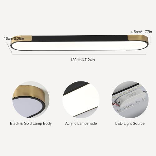 Qcyuui 4FT LED Light Fixture 60W Dimmable Led Ceiling Light Black and Gold Flush Mount Ceiling Light Modern Light Fixtures Ceiling for Kitchen Closet Garage Office Hallway