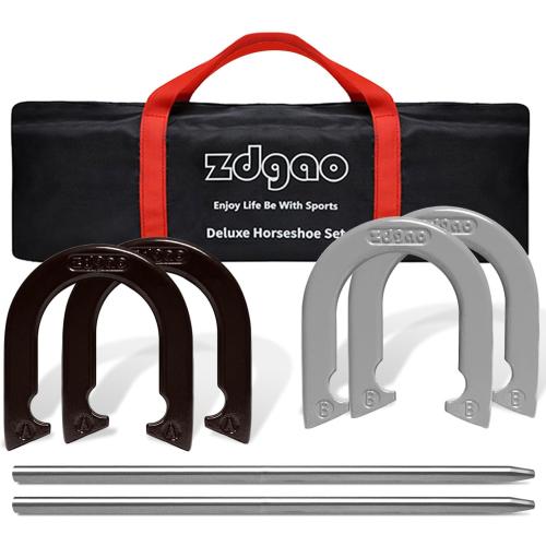Horseshoes Outside Game Set-Portable Outdoor Horseshoe Set Includes 4 Professional Solid Steel Horseshoes with Solid Steel Stakes & Carrying Bag, Perfect for Backyard and Beach