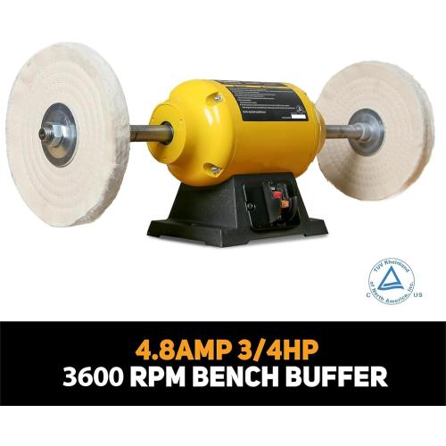 3/4HP Bench Buffer Polisher 4.8A, 8 inch Jewelry Buffer Polisher Machine, 3600 RPM Powerful Bench Polisher with Dual cotton Wheels for Jewelry, Metal, Wood, Jade, Knife, Plastic