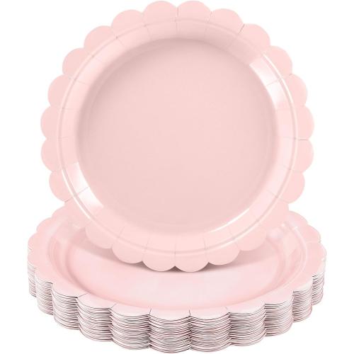 30 Pcs Pink Plates Small Disposable Scalloped Light Pink Paper Plates Pink Dessert Plate Cute Party Plate for Baby Shower, Wedding, Bridal Shower