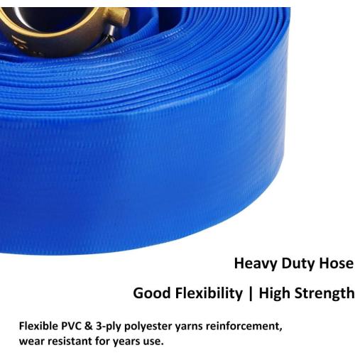 1 x 100' Blue PVC Backwash and Discharge Hose for Swimming Pools, Heavy Duty Reinforced Flat Pool Hose with Aluminum Pin Lug Fittings