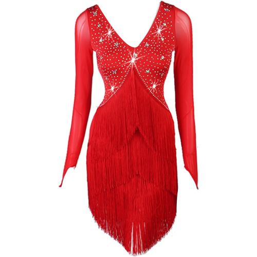 Size M-L..Women's Tassel Latin Dance Performance Dresses Cha Cha Tango Practice Costumes Ballroom Dancewear Skirt for Rumba