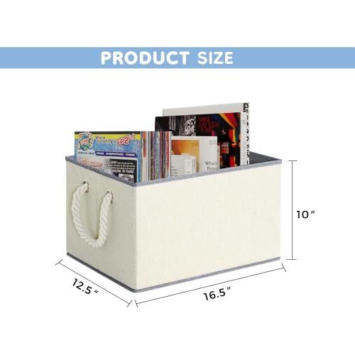 Extra Large Fabric Storage Bins for Shelves with Handles 3 Pack | Storage Baskets for Shelves and Closet Organizers | Folding Rectangle Storage Bins for Cloth and Magazine,Beige,16.5Wx12.5Dx10H