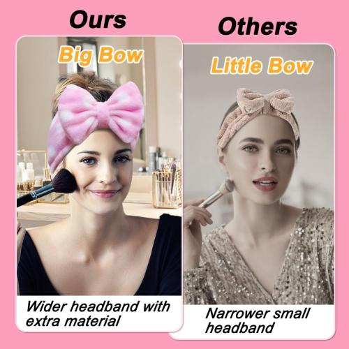 Shintop Women Fashion Lovely Soft Carol Fleece Bowknot Bow Makeup Cosmetic Shower Elastic Hair Band Hairlace Headband (Pink Polka dots)