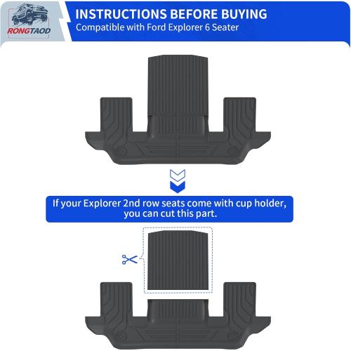 Rongtaod 6 Seats Floor Mats Compatible with 2020-2025 2026 Ford Explorer Captain Chairs Trunk Liner Cargo Liner Cargo Mat 2024 Explorer Accessories (Floor Mats Trunk Mat with Backrest Mat)