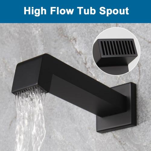 POP SANITARYWARE Black Shower Tub Faucet Set Bathroom Rain Shower System with Tub Spout Wall Mounted Rainfall 10 Inch Shower Head and Handle Set Shower Valve and Trim Kit