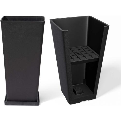La Jolíe Muse Tall Planters 20 Inch, Flower Pot Pack 2, Patio Deck Indoor Outdoor Garden Tree Planters (Black)