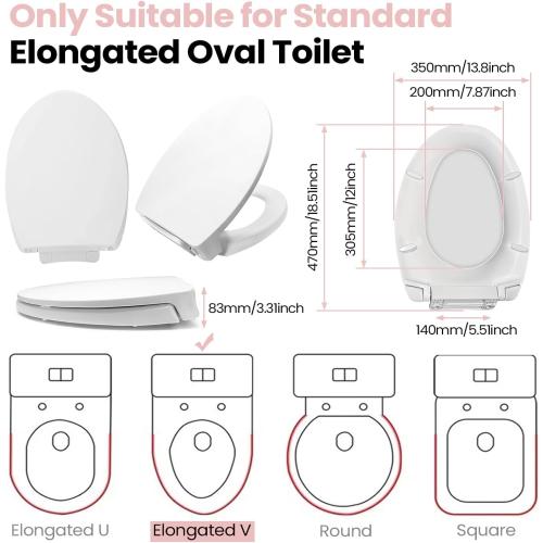 WHITE SS114 Elongated Toilet Seat Compatible with TOTO SS113/SS154/SS224/SS204, Soft Close Elongated Toilet Seat, Traditional Toilet Seat Replacement with Toilet Bolts and Nut - Cotton White
