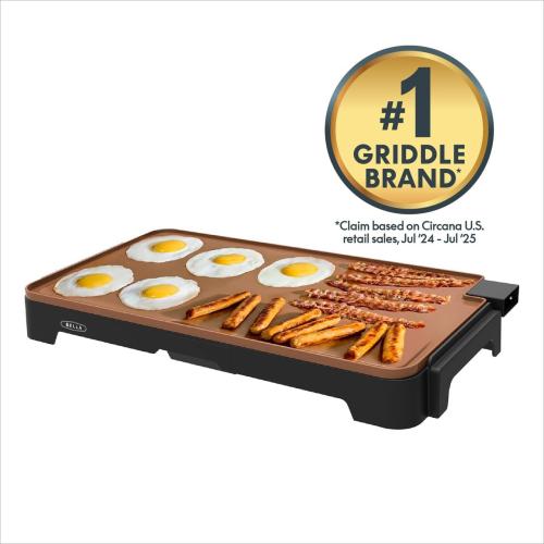 bella XL Electric Ceramic Titanium Griddle, Make 15 Eggs At Once, Healthy-Eco Non-stick Coating, Hassle-Free Clean Up, Large Submersible Cooking Surface, 12 x 22, Copper/Black