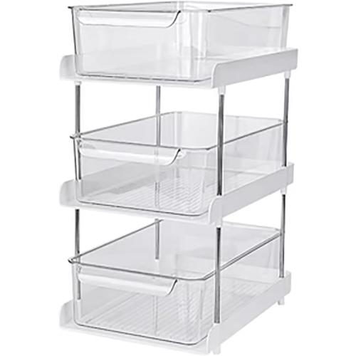 Atkits Kitchen Cabinet Organizers and Shelf Under Sink Organizers and Storage Bathroom Acrylic 2 Tier Clear Organizer with Dividers,3 Tier,No partition Style