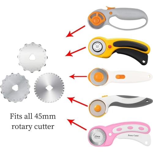 AMASEWART 45mm Crochet Edge Rotary Cutter Blades, Pack of 6
